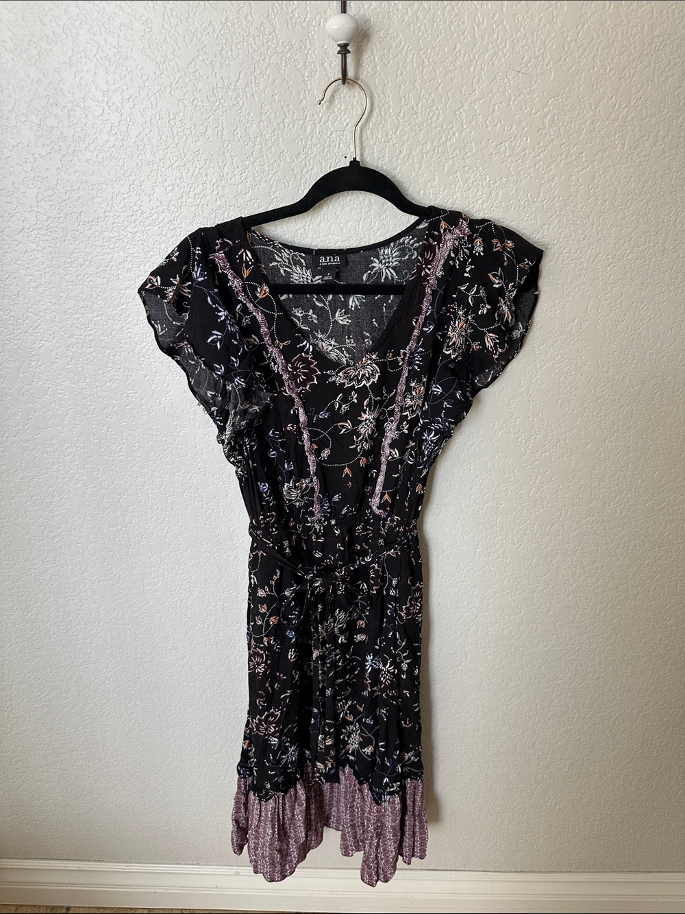 a.n.a Black Floral Midi Dress with Lavender Accents